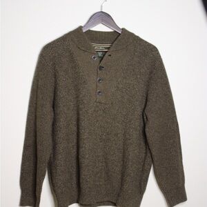 Eddie Baurer 1/4 Button Fisherman Knit Henley Sweater Heather Brown